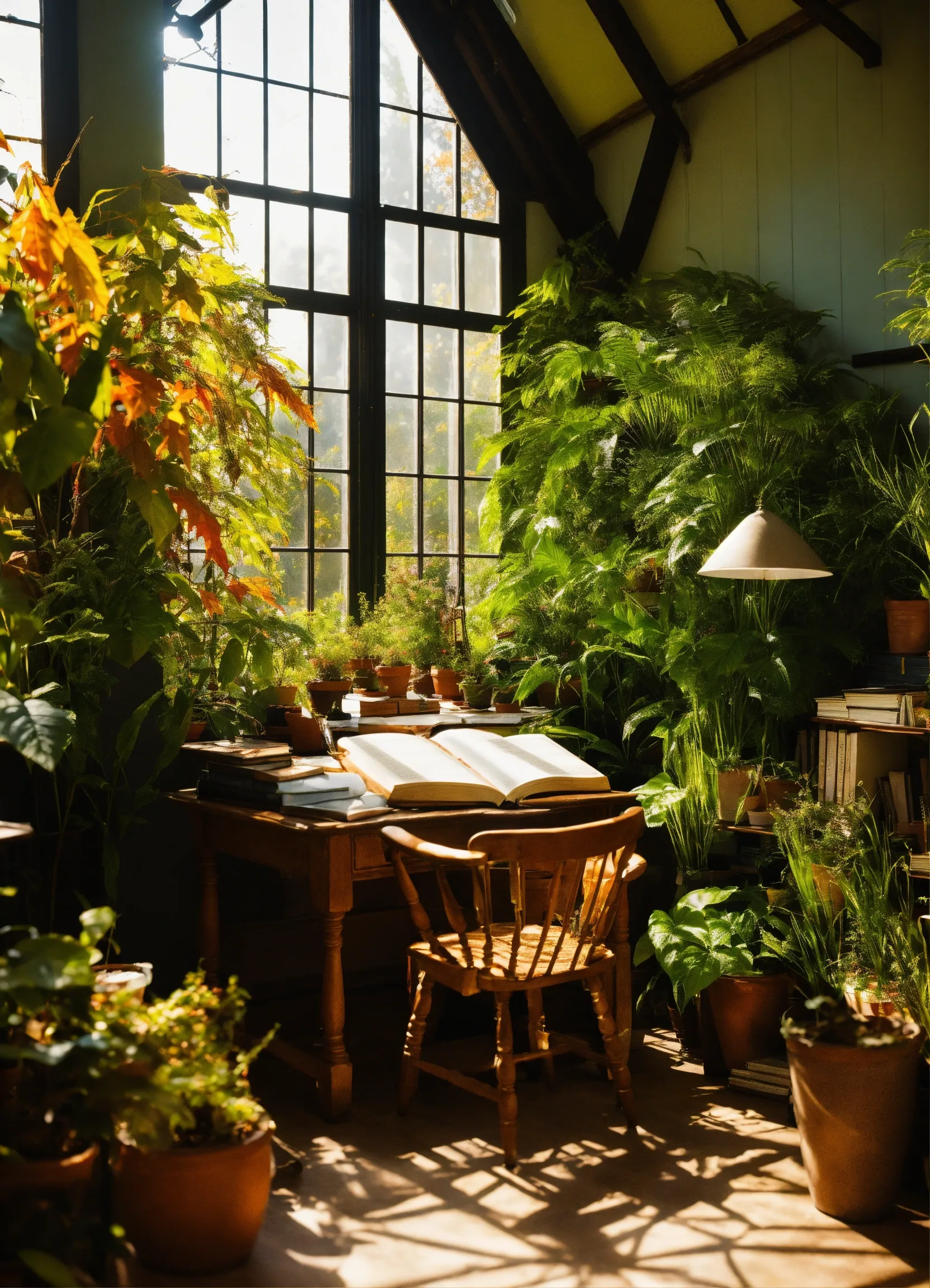Lush green indoor plants with natural light